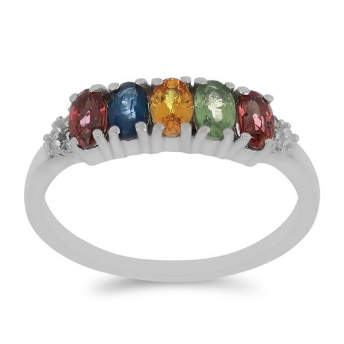 BUY REAL MULTI SAPPHIRE GEMSTONE CLUSTER RING IN 925 SILVER 